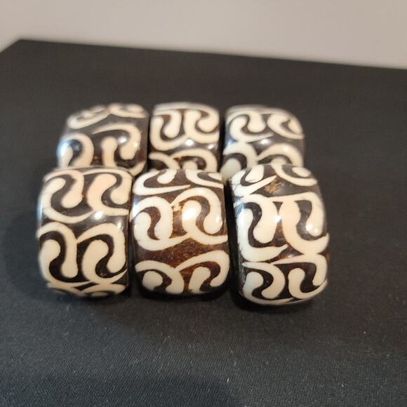 African Bone Napkin Ring Tribal Design Boho Brown Cream Heavy Set of 60 - Picture 4 of 7
